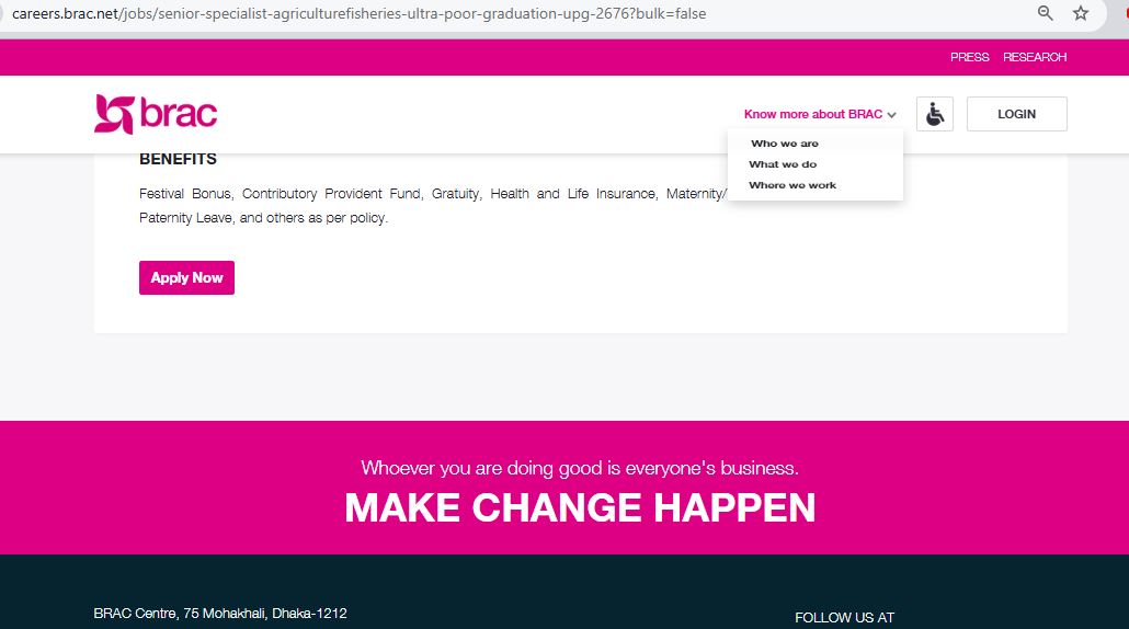 ব্র্যাকের সিনিয়র স্পেশালিস্ট পদের চাকরির নতুন নিয়োগ বিজ্ঞপ্তি প্রকাশ
