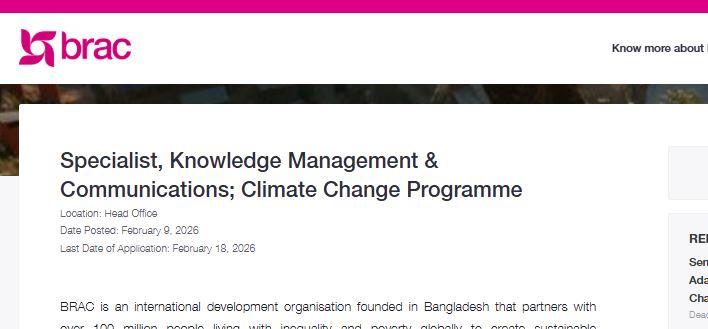 ব্র্যাকের স্পেশালিস্ট - নলেজ ম্যানেজমেন্ট অ্যান্ড কমিউনিকেশনস নিয়োগ বিজ্ঞপ্তি প্রকাশ-Brac Job Circular 2026