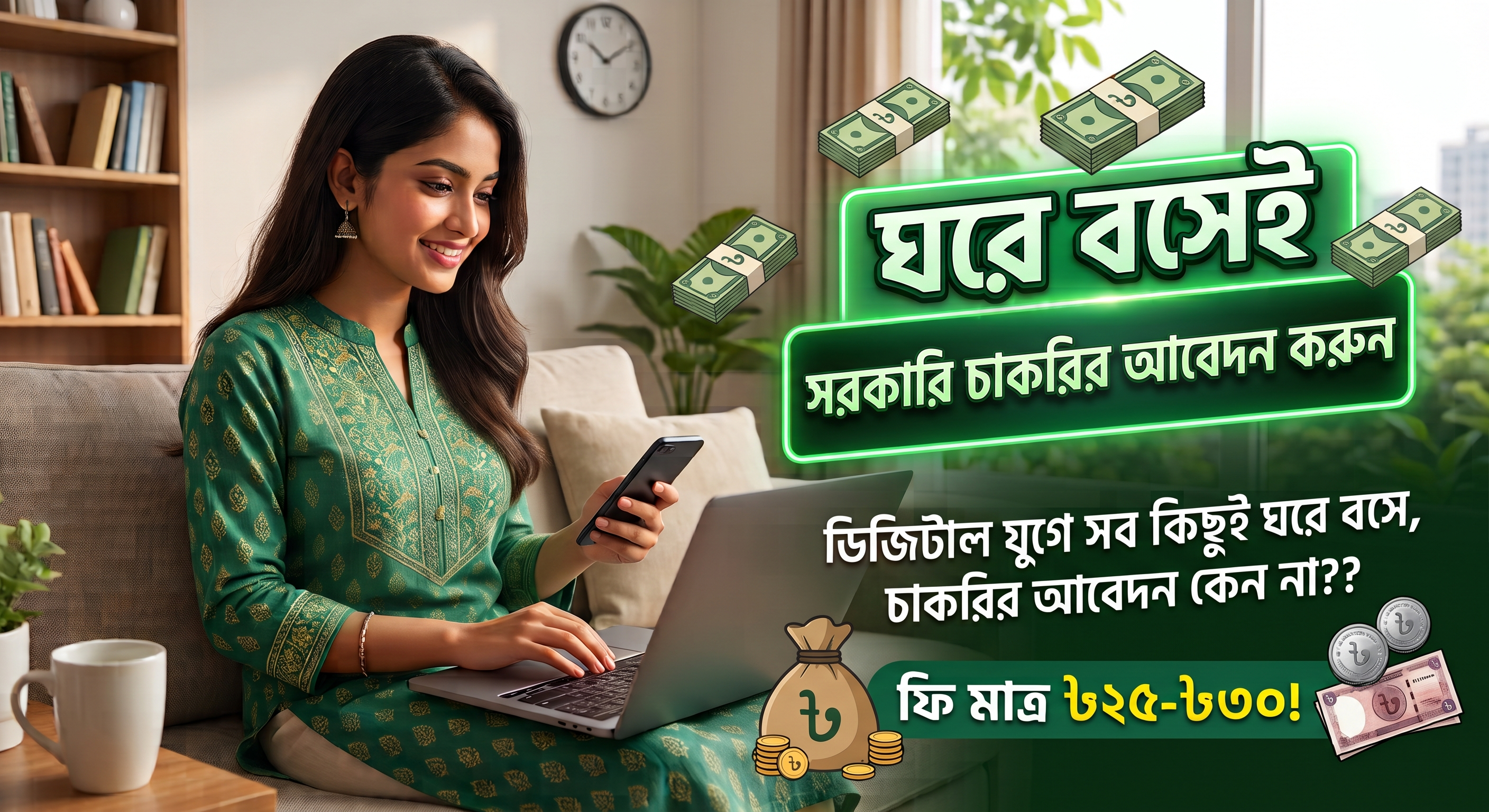 ডিজিটাল যুগে সব কিছুই ঘরে বসে হচ্ছে ,চাকরির আবেদন কেন না?? মাত্র ২৫-৩০টাকা ফি দিয়ে ঘরে বসেই আবেদন করুন